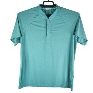 Mens Turquoise Striped Coofandy Polo Shirt Short Sleeve Polyamide Spandex Size L